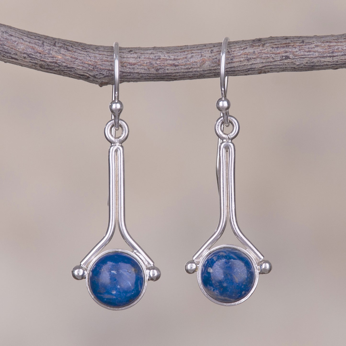 Killa Moon Lapis Lazuli and Sterling Silver Earrings from Peru