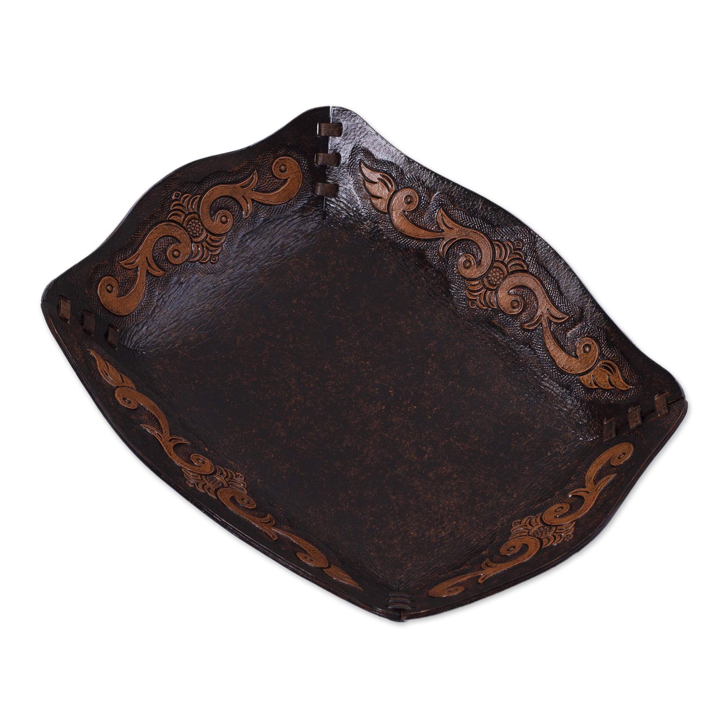 Spanish Viceroy Peru Handcrafted Tooled Leather Colonial Art Theme Catchall