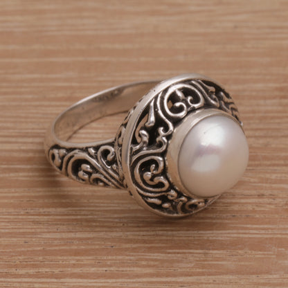 Shining Kingdom Handmade 925 Sterling Silver Cultured Pearl Cocktail Ring