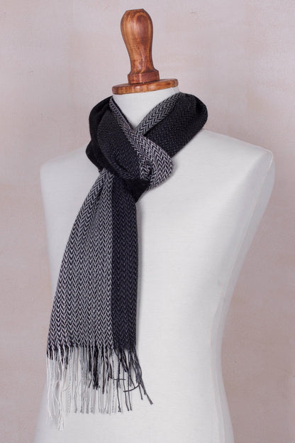 Emboldened Handwoven Black and Grey Baby Alpaca Blend Scarf from Peru