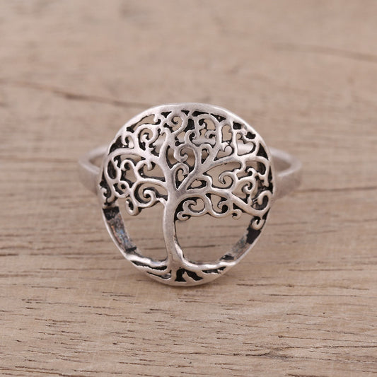 Majestic Jali Tree Indian Sterling Silver Cocktail Ring with Jali Tree Motif