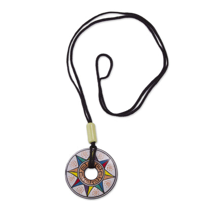 Sun of Many Colors Ceramic Pendant Necklace with Multicolored Sun from Peru