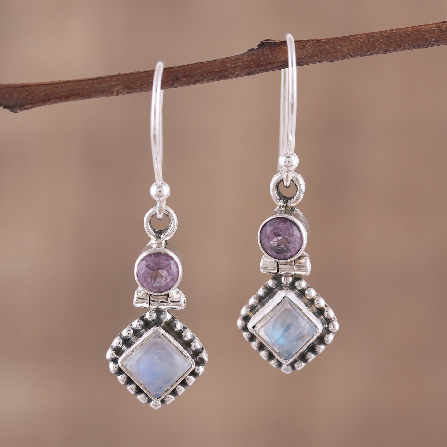 Enchanting Duo Handmade Multi-Gemstone Sterling Silver Dangle Earrings