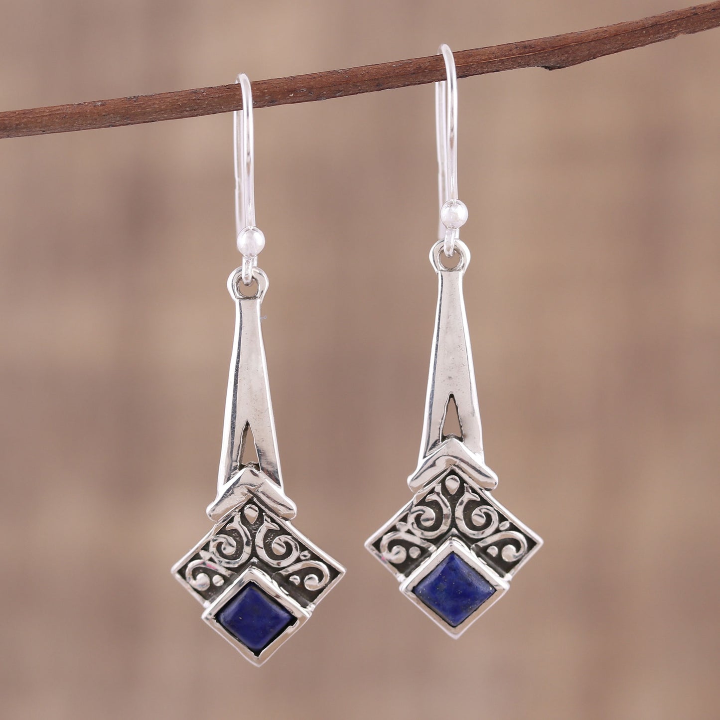 Timekeeper Lapis Lazuli and Sterling Silver Dangle Earrings from India