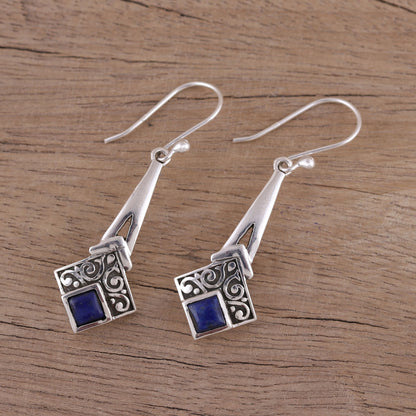 Timekeeper Lapis Lazuli and Sterling Silver Dangle Earrings from India