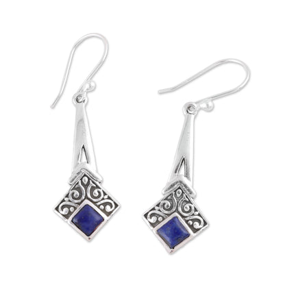 Timekeeper Lapis Lazuli and Sterling Silver Dangle Earrings from India