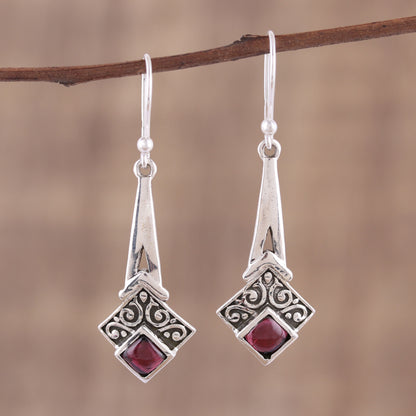 Timekeeper Garnet and Sterling Silver Dangle Earrings from India