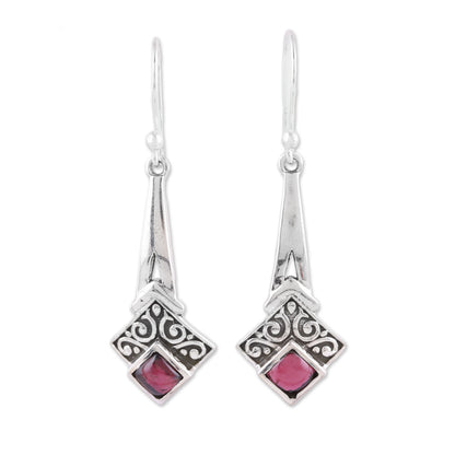 Timekeeper Garnet and Sterling Silver Dangle Earrings from India