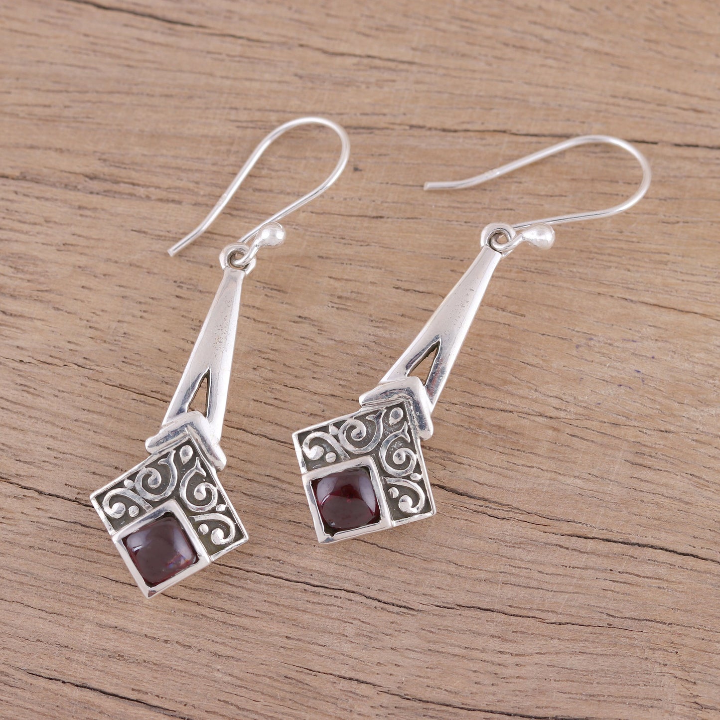 Timekeeper Garnet and Sterling Silver Dangle Earrings from India