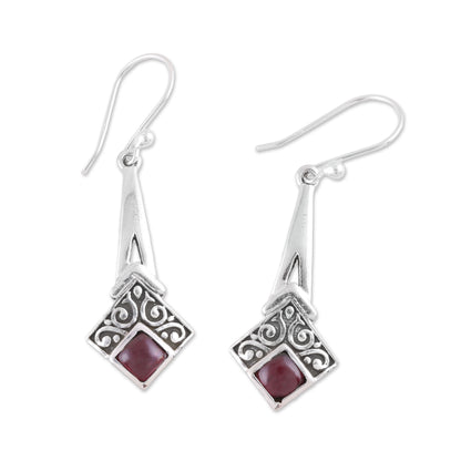 Timekeeper Garnet and Sterling Silver Dangle Earrings from India