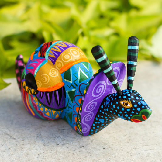 Rainbow Snail Multicolored Wood Snail Alebrije Figurine from Mexico