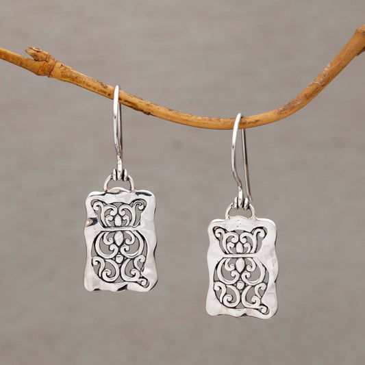 Cat Swirls Cat Motif Sterling Silver Dangle Earrings from Bali