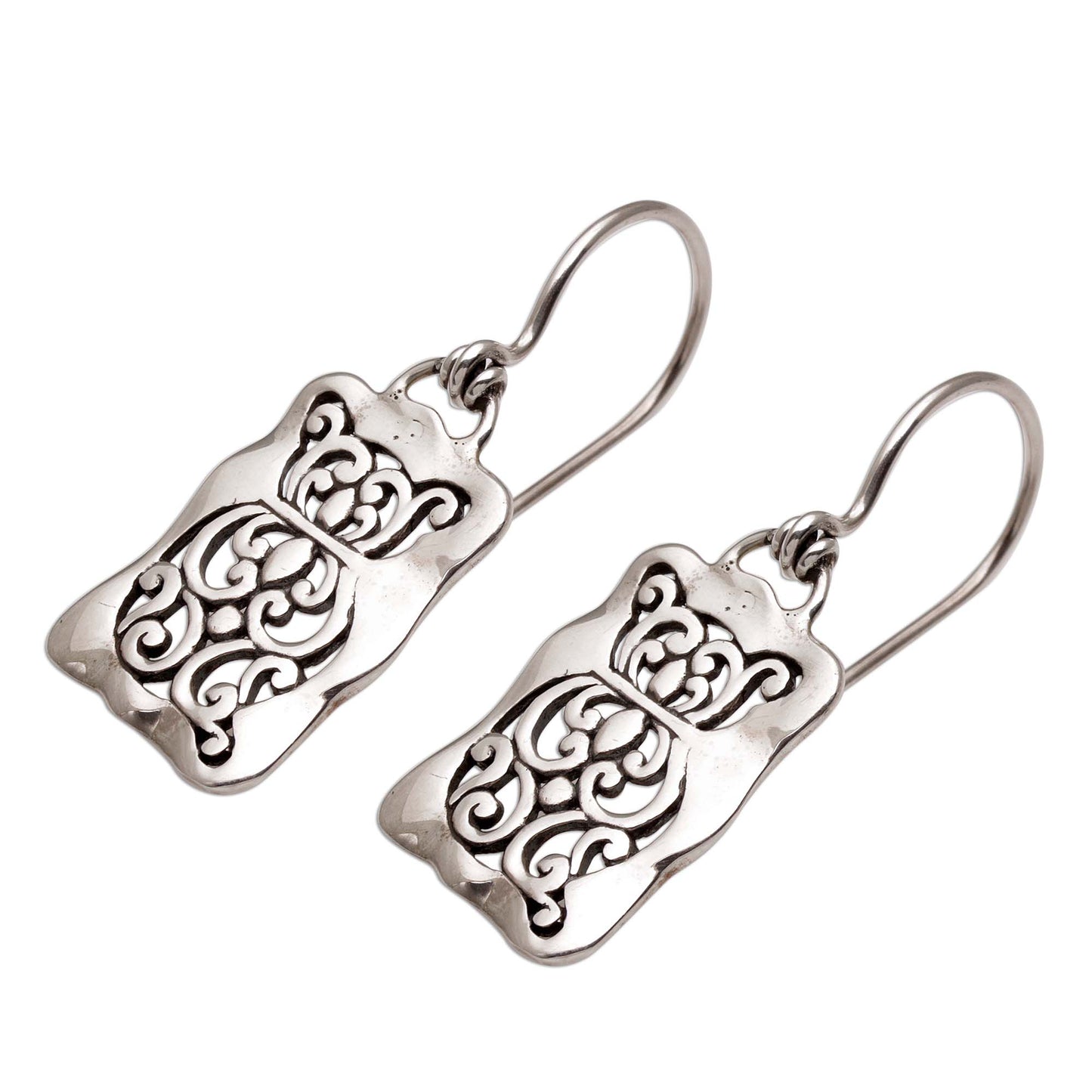 Cat Swirls Cat Motif Sterling Silver Dangle Earrings from Bali