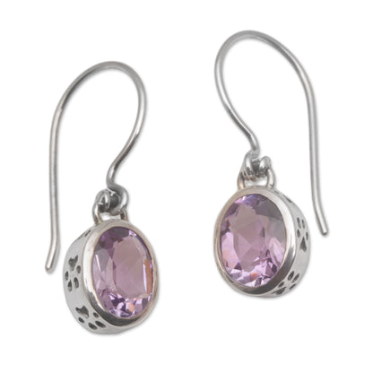 Purple Paws Amethyst and Sterling Silver Paw Print Dangle Earrings