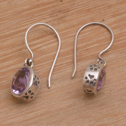 Purple Paws Amethyst and Sterling Silver Paw Print Dangle Earrings