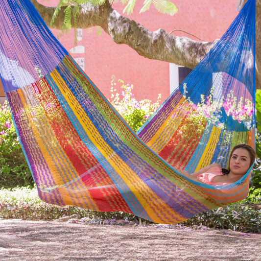 Beach Breeze Hand Crafted Multi-Color Striped Nylon Double-Sized Hammock