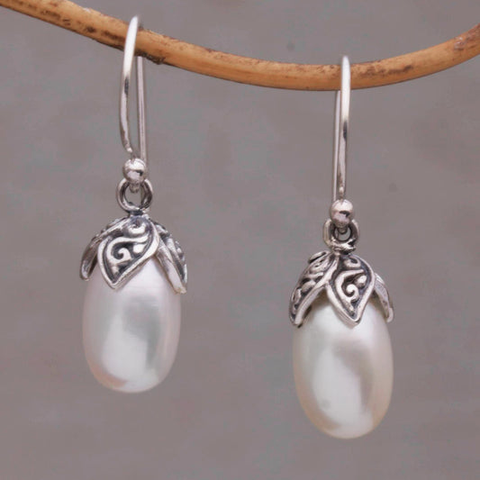 Moonlight Seeds Handmade 925 Sterling Silver Cultured Pearl Dangle Earrings