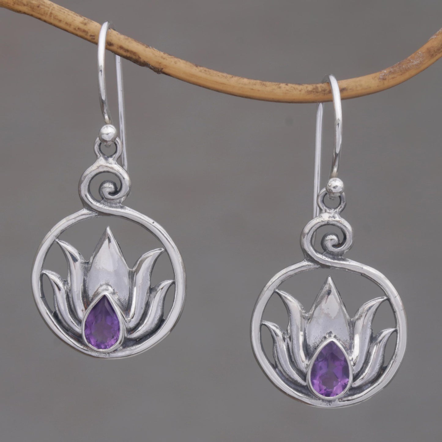 Lotus Soul Handmade 925 Sterling Silver Amethyst Lotus Earrings