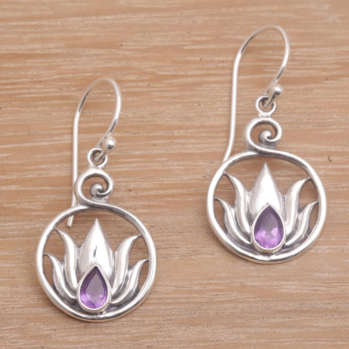 Lotus Soul Handmade 925 Sterling Silver Amethyst Lotus Earrings