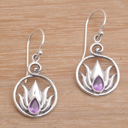 Lotus Soul Handmade 925 Sterling Silver Amethyst Lotus Earrings