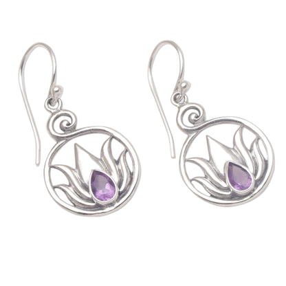 Lotus Soul Handmade 925 Sterling Silver Amethyst Lotus Earrings