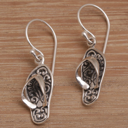 Celuk Sandal Handmade Sterling Silver Dangle Sandal Earrings from Bali