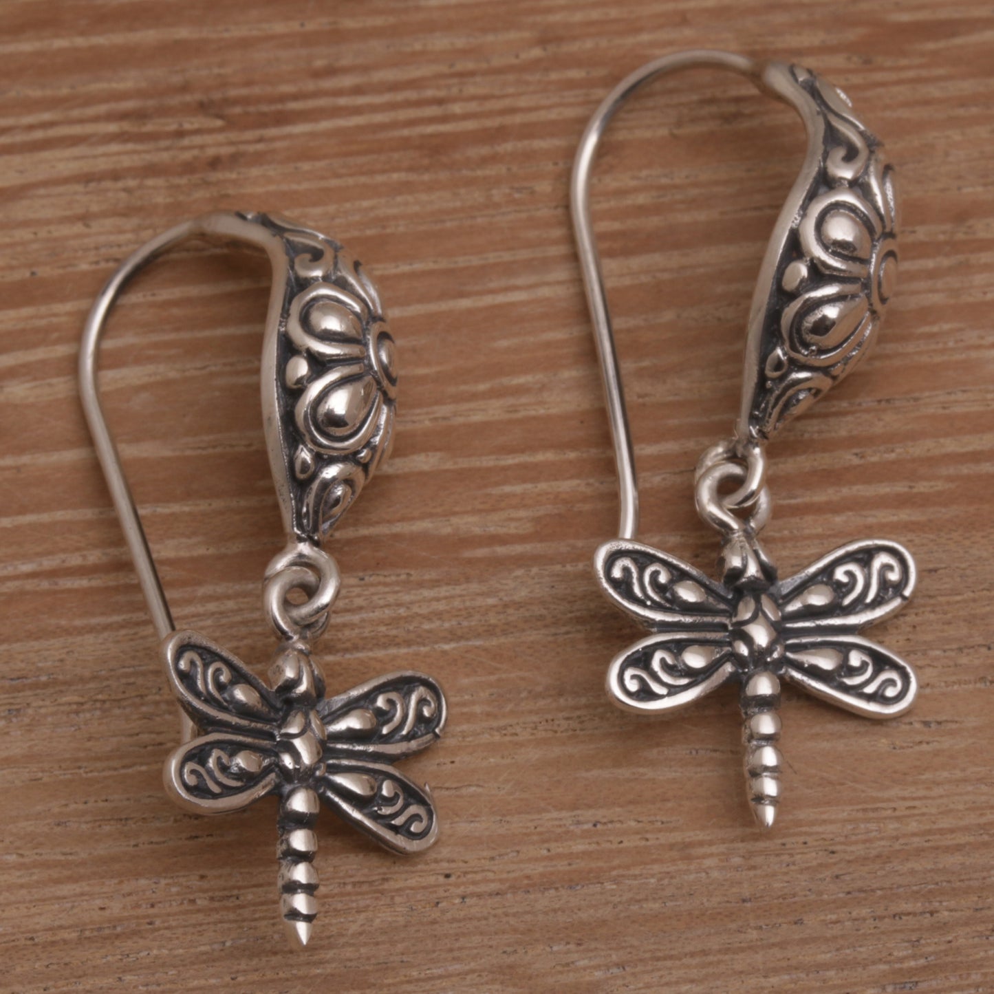 Dragonfly Delight Handmade Balinese Sterling Silver Dragonfly Dangle Earrings