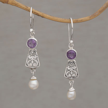 Gracious Offering Hook Earrings with Amethyst and Cultured Pearl