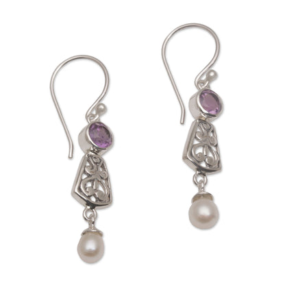 Gracious Offering Hook Earrings with Amethyst and Cultured Pearl