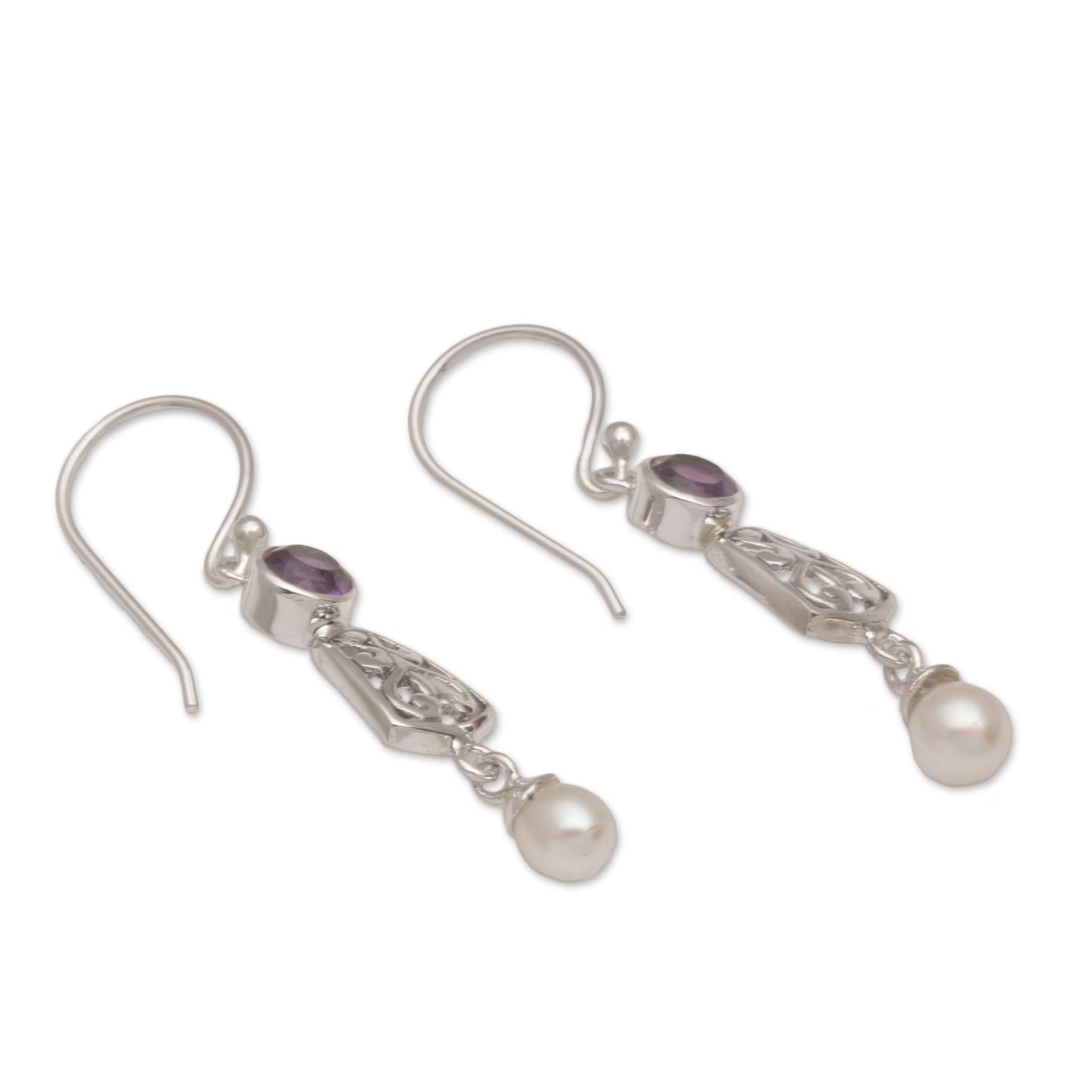 Gracious Offering Hook Earrings with Amethyst and Cultured Pearl