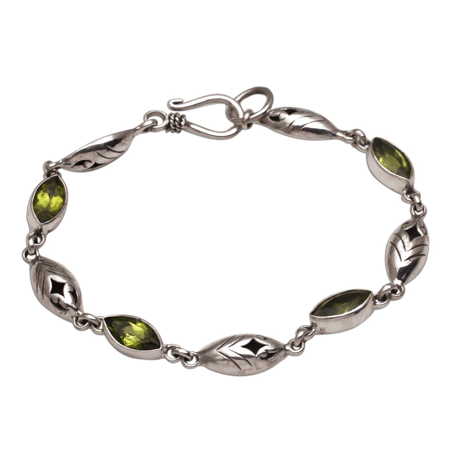 Opulent Nature Balinese Peridot and Sterling Silver Link Bracelet