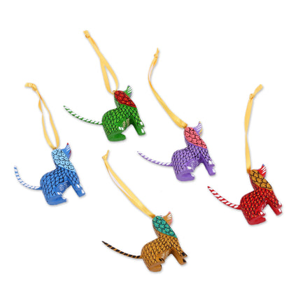 Sweet Puppies Painted Wood Alebrije Dog Ornaments (Set of 5) from Mexico