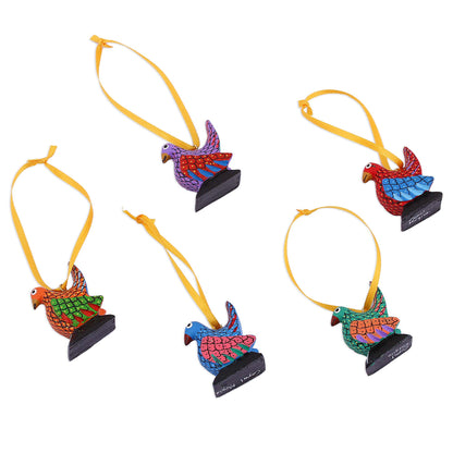 Sweet Chickens Wood Alebrije Chicken Ornaments (Set of 5) from Mexico