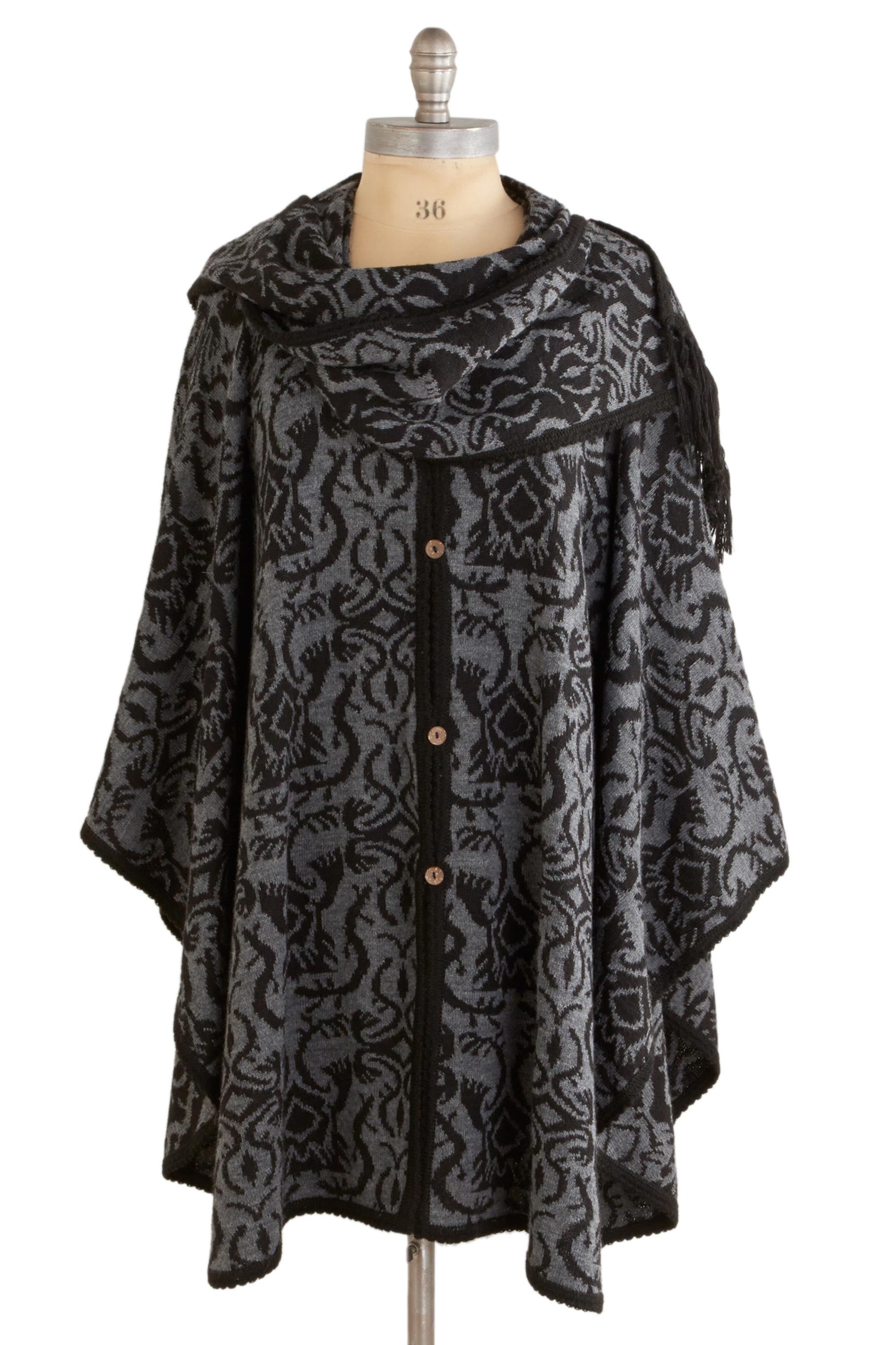 Peruvian Grey NOVICA Peruvian Grey Wildflower Alpaca Blend Ruana | The Animal Rescue Site