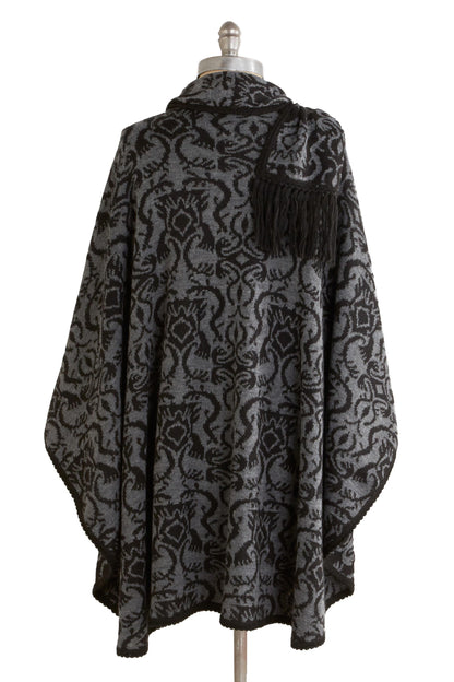 Peruvian Grey Wildflower Alpaca Ruana Cloak