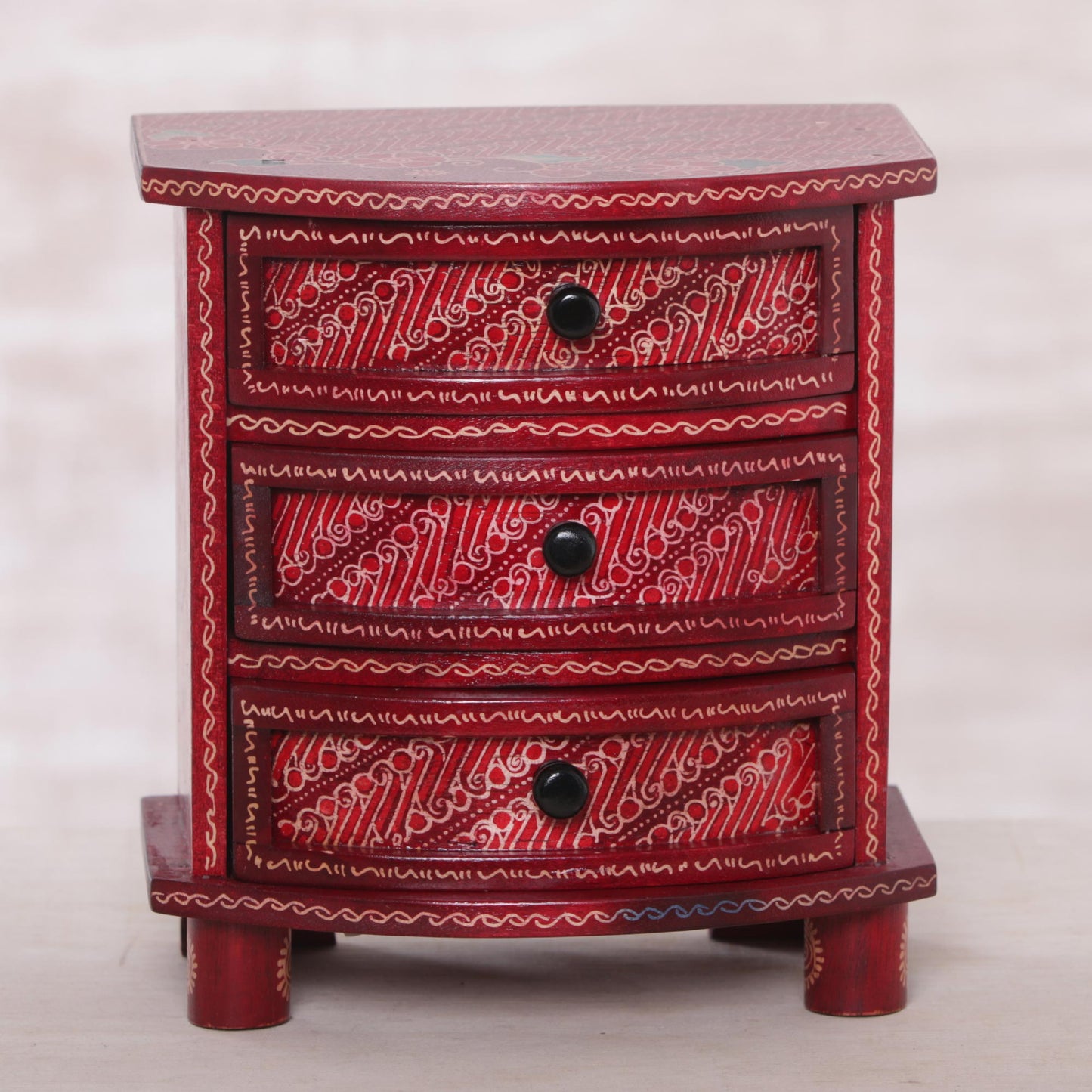 Scarlet Scrolls Red Parang Motif Handcrafted Wood Batik Jewelry Box