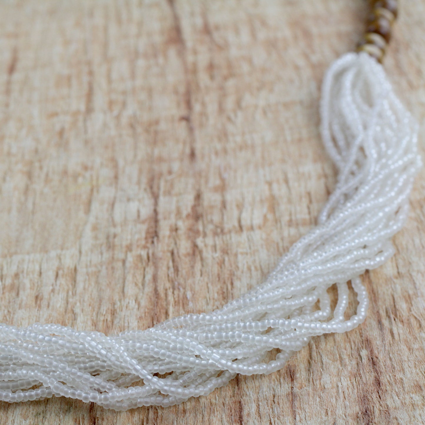 Cool White Beauty Recycled Glass Beaded Necklace in Cool White from Ghana