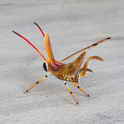 Golden Cricket Cricket Copal Alebrije Wood Sculpture from Mexico