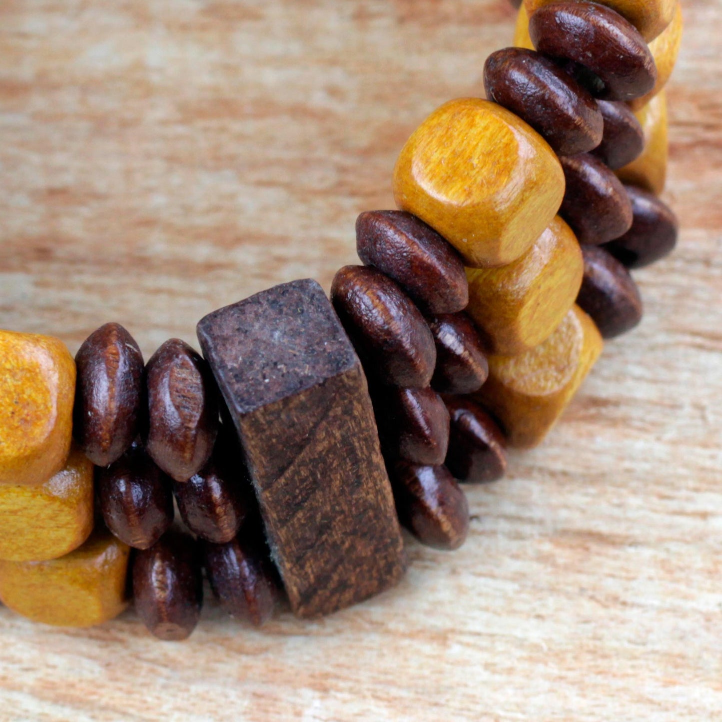 Forest Beauty Beaded Natural Sese Wood Multi-Layered Stretch Bracelet