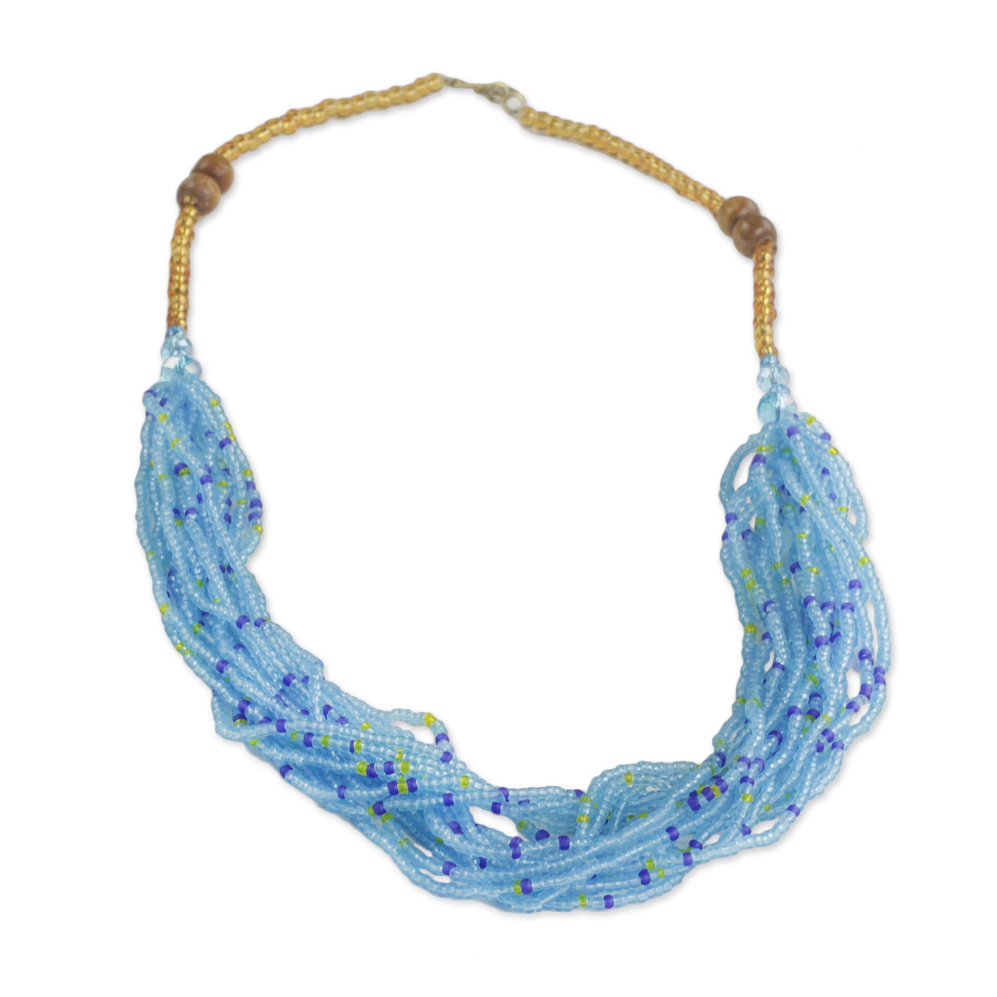 Sprightly Sky Recycled Glass Beaded Necklace in Sky Blue from Ghana