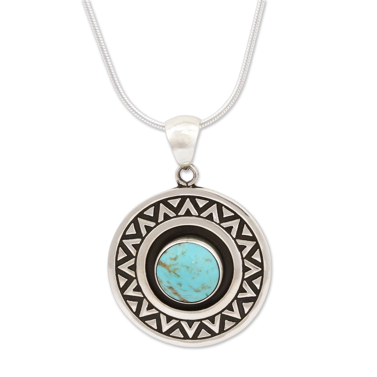 Zigzag Corona Turquoise & Silver Pendant Necklace