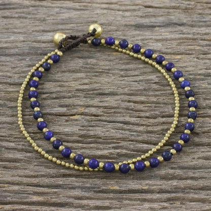 Ringing Beauty Lapis Lazuli and Brass Beaded Anklet from Thailand