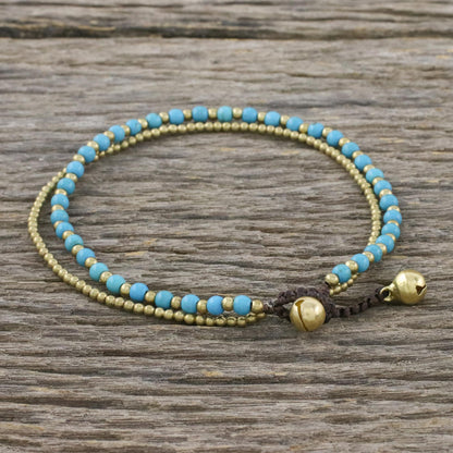 Ringing Beauty Brass and Calcite Beaded Anklet from Thailand