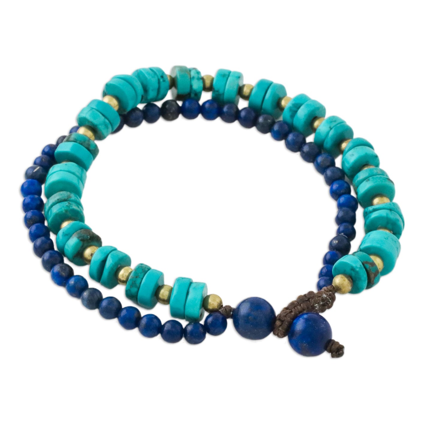 Mix of Blue Lapis Lazuli and Calcite Beaded Bracelet from Thailand