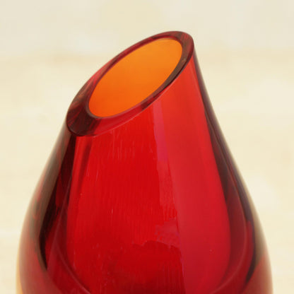 Fiery Droplet Red-Orange Murano-Inspired Art Glass Decorative Vase