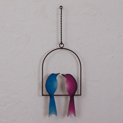 Romantic Birds Steel Wall Sculpture of Two Birds from Mexico