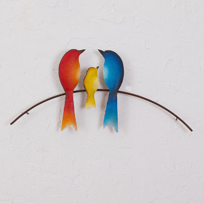 Bird Family Steel Wall Sculpture of Three Birds from Mexico