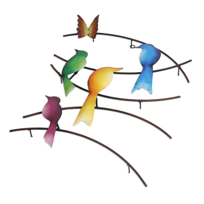 Friends of Summer Steel Wall Sculpture of Birds and a Butterfly from Mexico