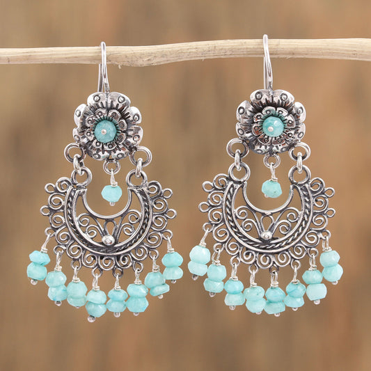 Blooming Elegance Floral Amazonite Chandelier Earrings from Mexico