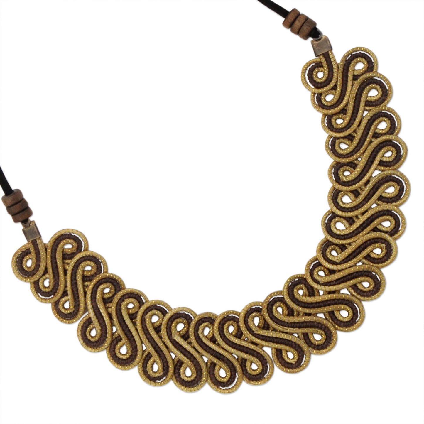 Winding Path Golden Grass Statement Necklace with Adjustable Cord